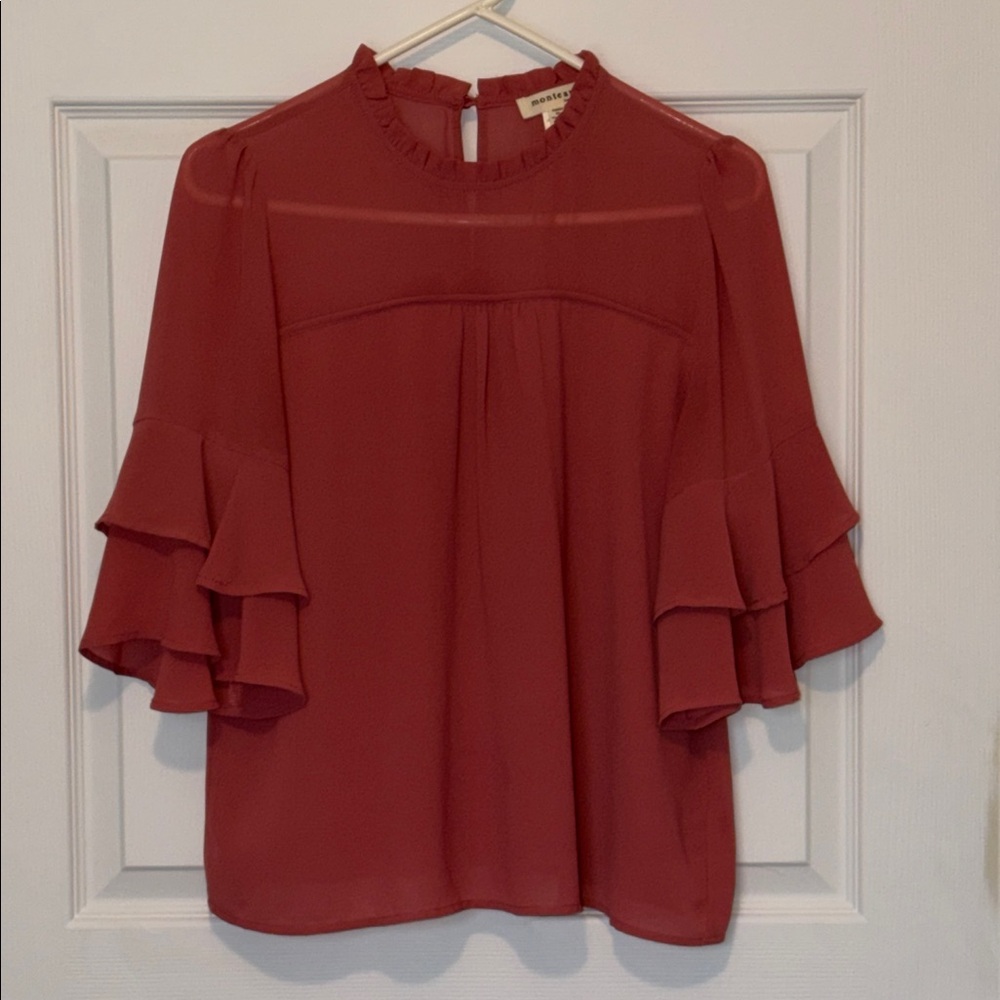 Monteau Chic Ruffled Blouse in Mauve